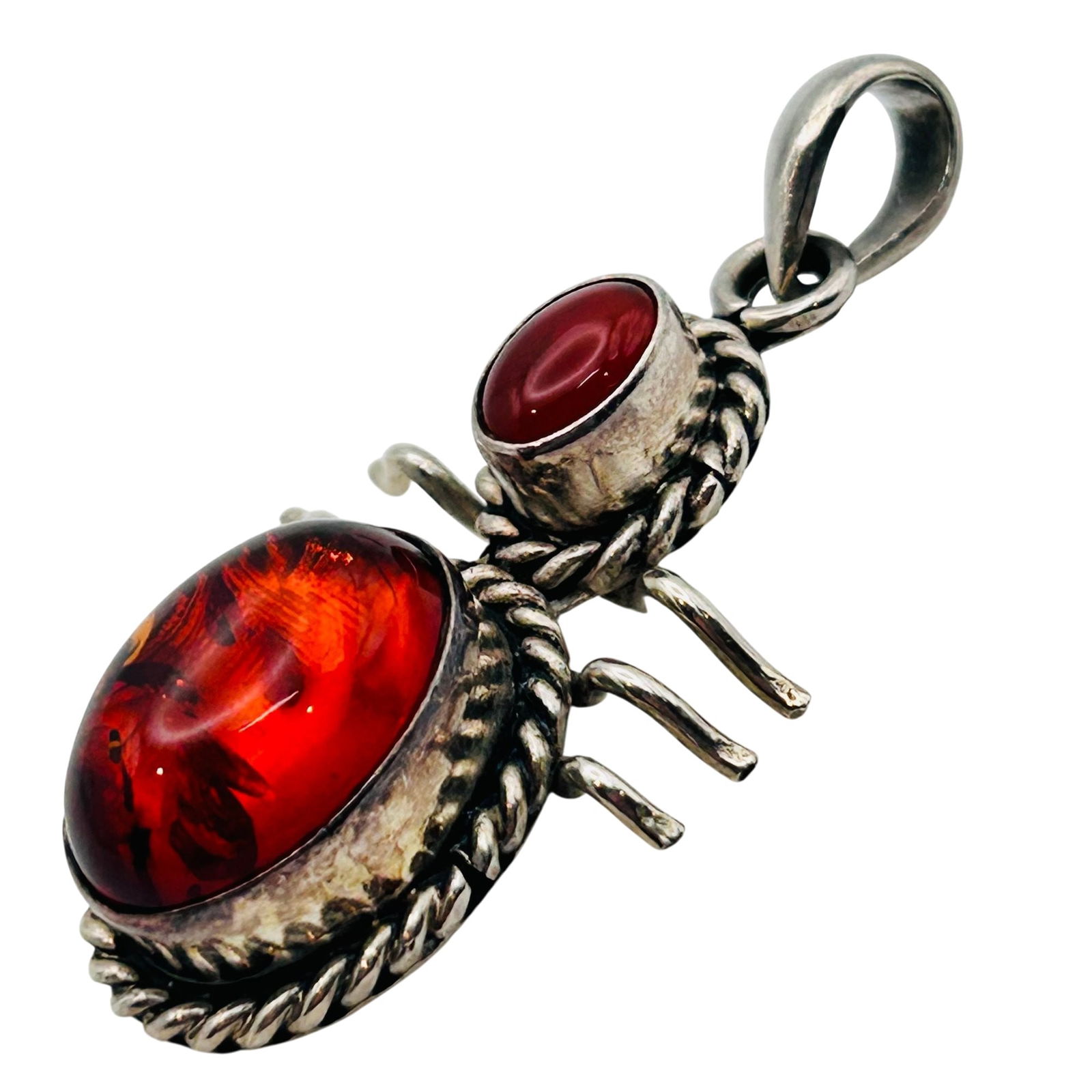 Sterling Amber Ant Pendant: Amber Sterling ant pendant. 8.23g