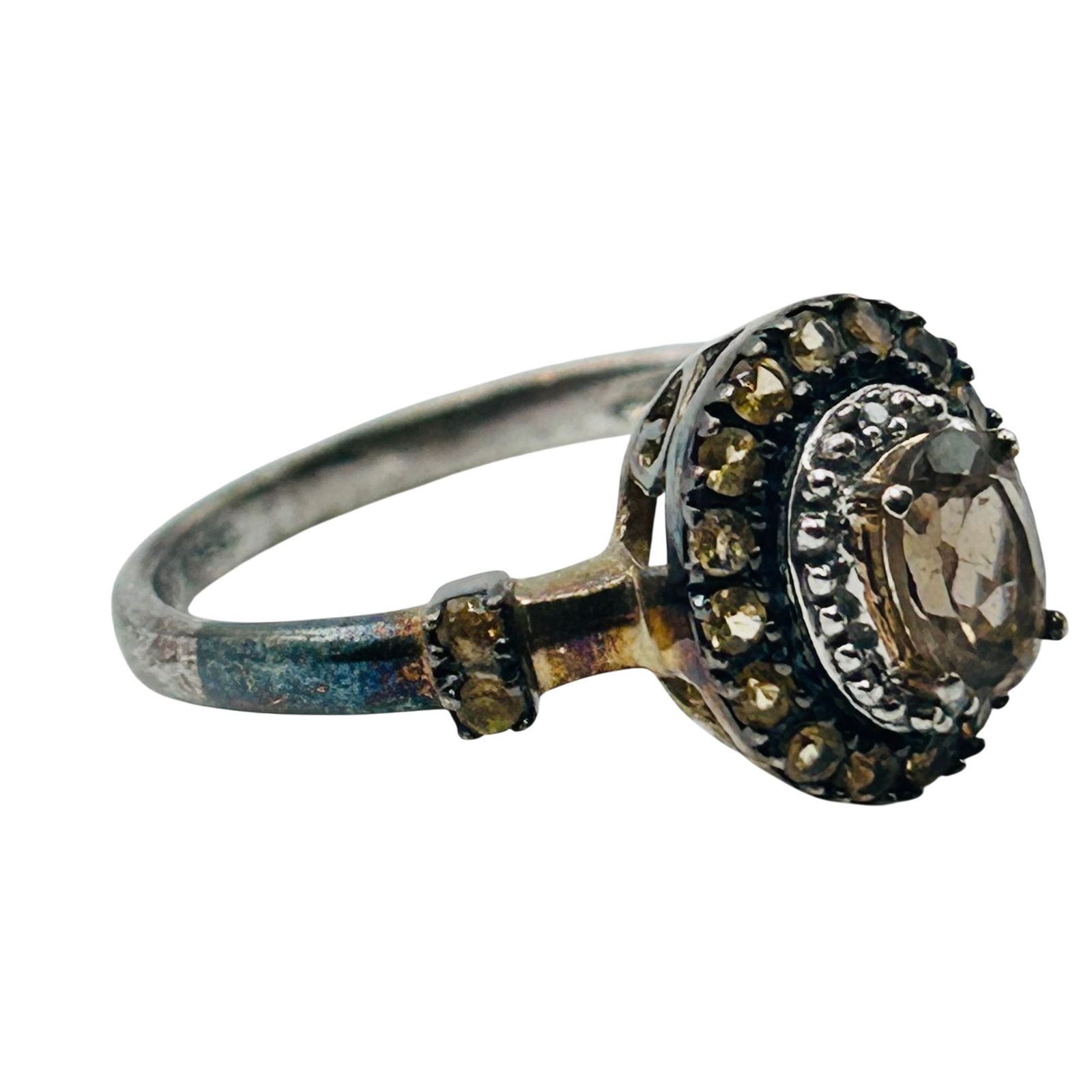 Sterling Smoky Quartz Citrine Halo Set Ring Size 7 (1 of 8)