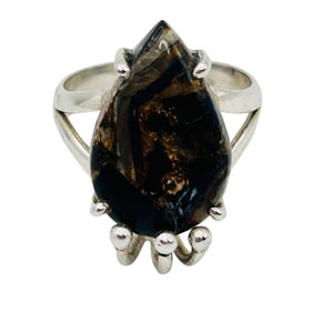 Sterling Copper Onyx Teardrop Ring Size 5.5