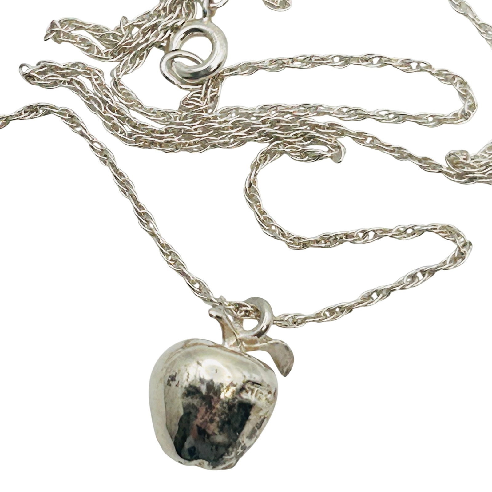 Sterling Rope Chain Apple Charm Necklace: Sterling rope chain apple charm necklace. 7.38g