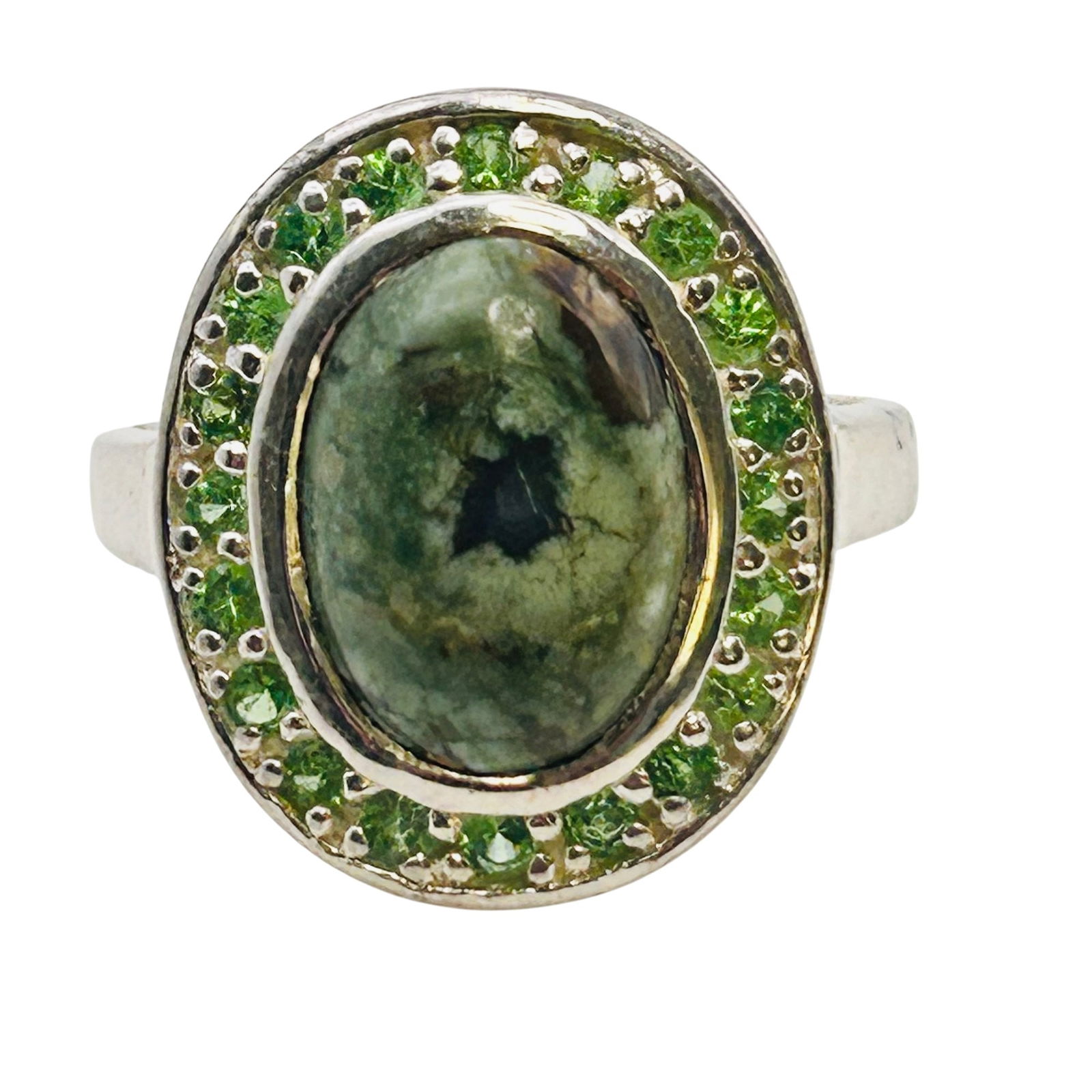 STS Sterling Green Agate And Peridot Oval Ring Size 8 (1 of 8)