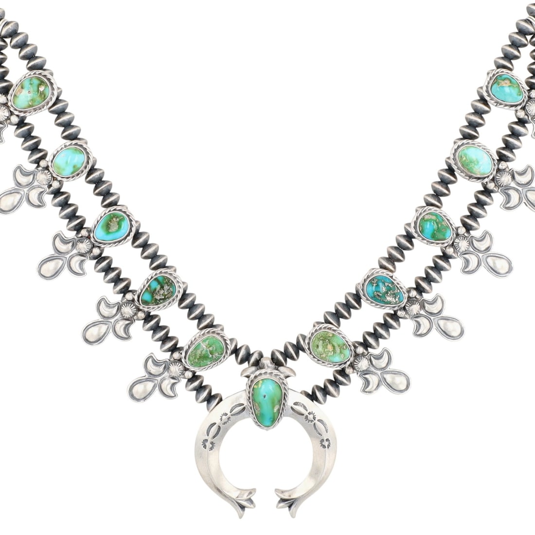 Adrienne Gordon Navajo Sterling Sonoran Gold Turquoise Squash Blossom: Adrienne Gordon Navajo Sterling Sonoran Gold Turquoise Squash Blossom 76g