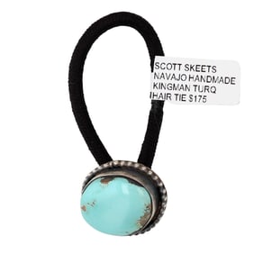 Scott Skeets Navajo Sterling Kingman Turquoise Hair Tie