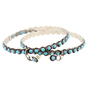 Navajo Sterling Snake Eye Turquoise Hoop Earrings