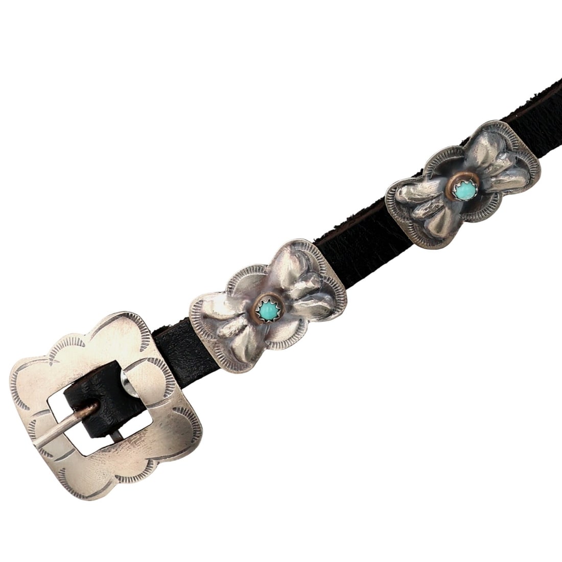 Navajo Sterling Turquoise Concho Buckle Bracelet: Navajo Sterling Turquoise Concho Buckle Bracelet 11g
