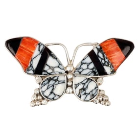 Angus Ahiyite Zuni Sterling Multi-Stone Butterfly Brooch