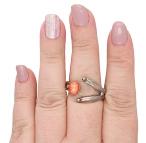 Tom Lewis Navajo Sterling Spiny Oyster Adjustable Ring