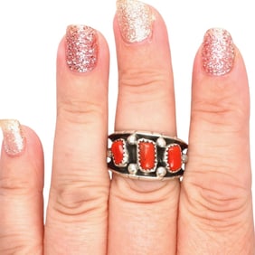 Reed Charley Navajo Sterling Coral Ring Sz 9.5