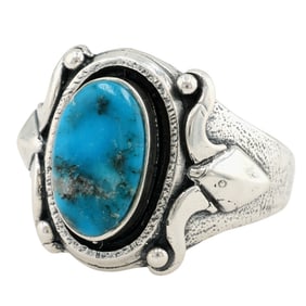 Bevis Tsadiasi Zuni Sterling Kingman Turquoise Ring Sz 11