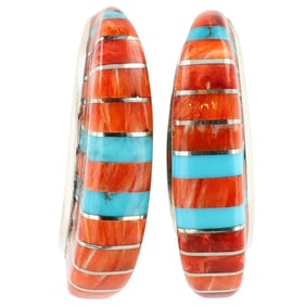 Erma Eustace Zuni Sterling Multi-Stone Inlay Hoop Earrings