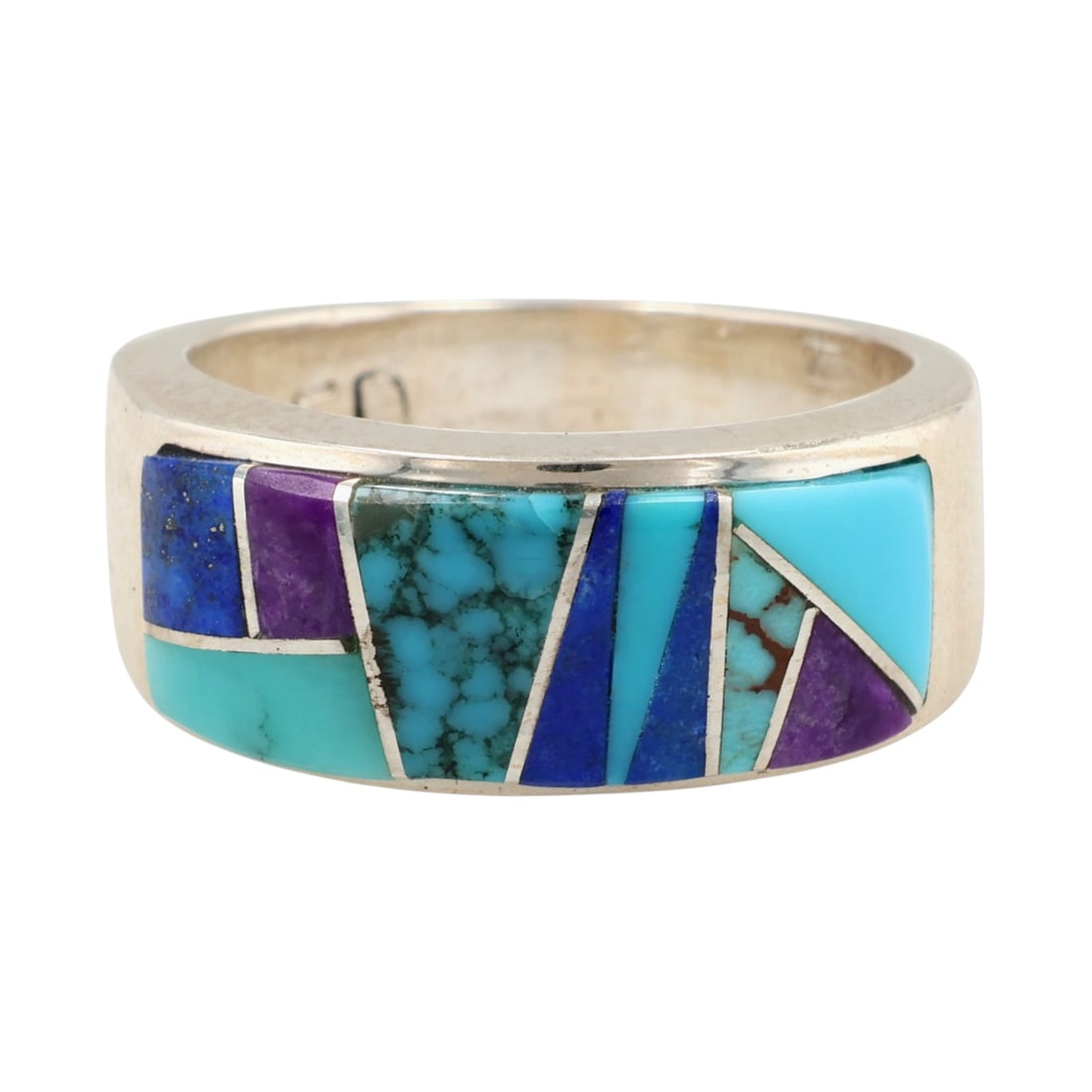 Valerie Yazzie Navajo Sterling Multi-Stone Inlay Ring Sz 5.75: Valerie Yazzie Navajo Sterling Multi-Stone Inlay Ring Sz 5.75, 7.5g-Turquoise, Lapis, Charoite