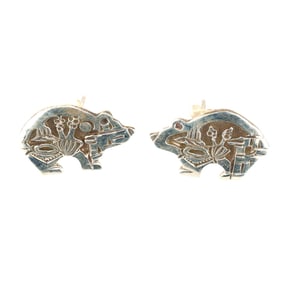 Lloyd Becenti Navajo Plain Silver Overlay Bear Earrings