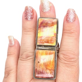 Leonard Maloney Navajo Sterling Spiny Oyster Ring Sz 10.25