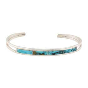 Jamie Johnson Navajo Sterling Turquoise Inlay Cuff Bracelet