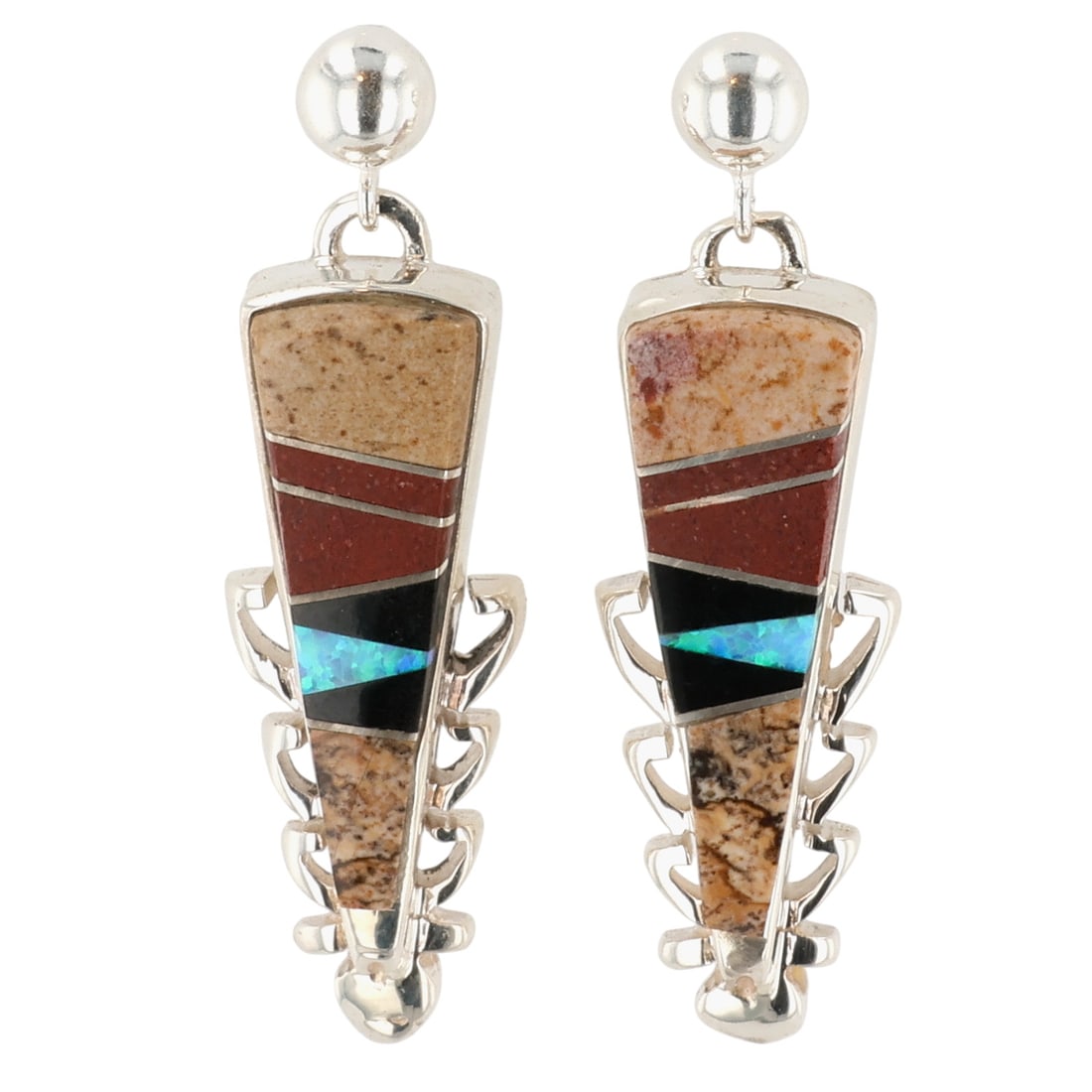 Calvin Begay Navajo Sterling Multi-Stone Inlay Earrings (1 of 4)