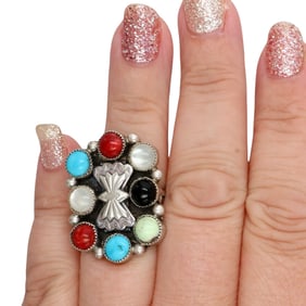 L Spencer Navajo Sterling Multi-Stone Ring Sz 7