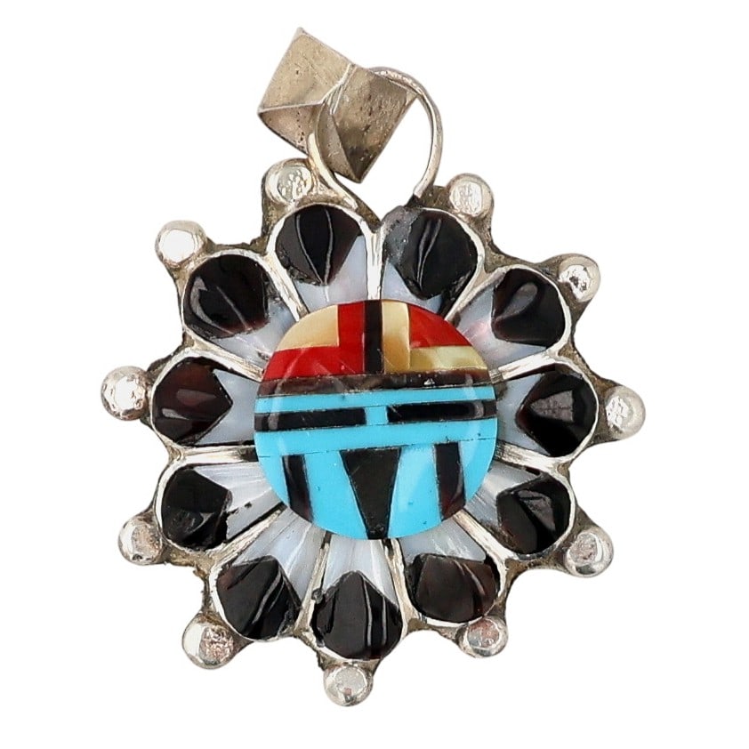 Andrick Dewa Caroline Malani Zuni Sterling Multi-Stone Inlay Sunface Pendant (1 of 5)