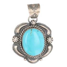 Jeff James Navajo Sterling Kingman Turquoise Pendant
