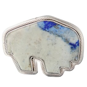 Marvin Pinto Navajo Sterling Lapis Buffalo Brooch