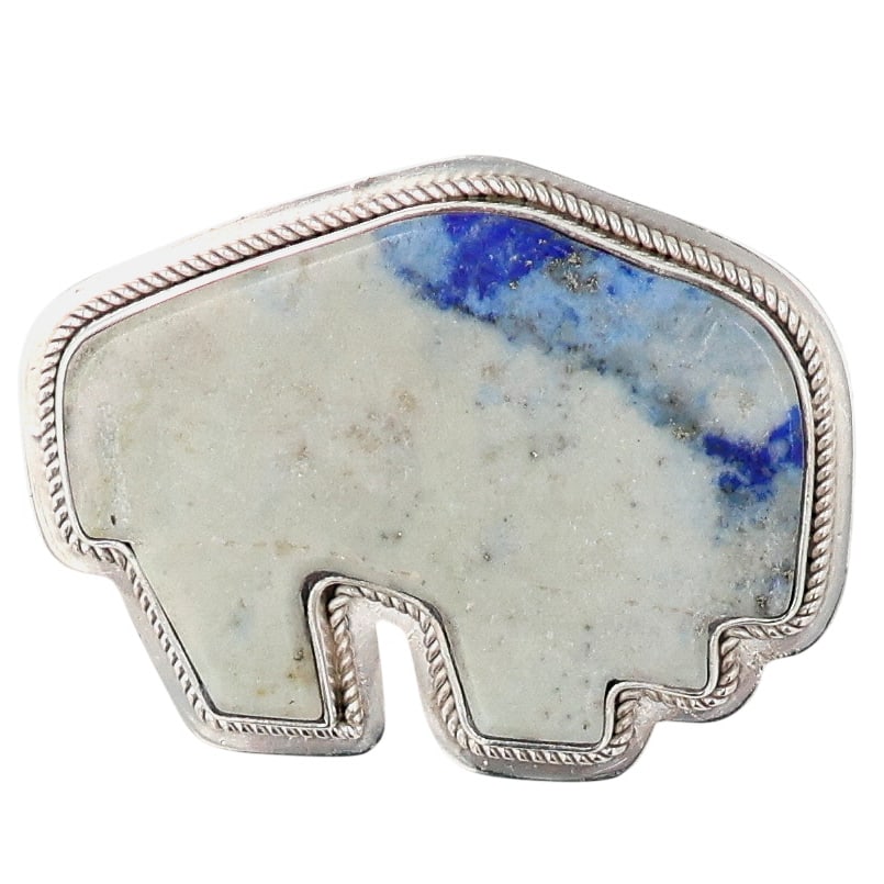 Marvin Pinto Navajo Sterling Lapis Buffalo Brooch: Marvin Pinto Navajo Sterling Lapis Buffalo Brooch 13.5g