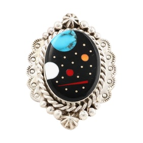 Calvin Desson Navajo Sterling Multi-Stone Night Sky Inlay Ring Sz 7.5