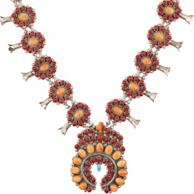 Melvin & Tiffany Jones Navajo Sterling Multi-Stone Squash Blossom Necklace