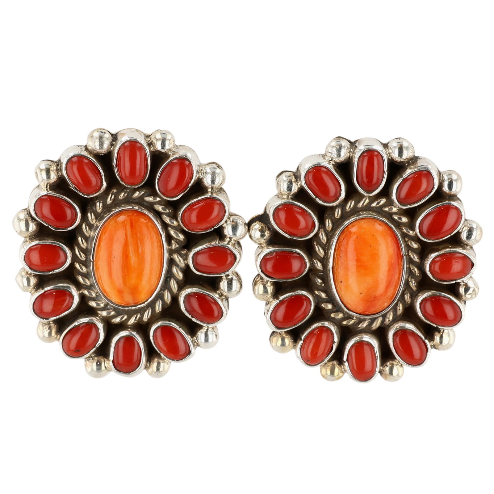 Melvin & Tiffany Jones Navajo Sterling Multi-Stone Earrings: Melvin & Tiffany Jones Navajo Sterling Multi-Stone Earrings 25.5g-Spiny Oyster, Coral