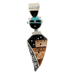 Calvin Begay Navajo Sterling Multi-Stone Inlay Pendant