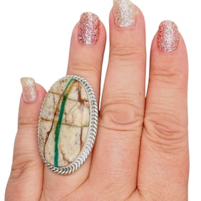 Steve Francisco Navajo Sterling Blue Ribbon Turquoise Ring Sz 8.25