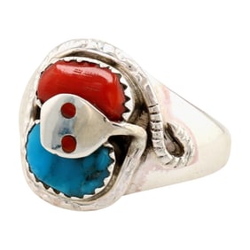 Joy Calavaza Zuni Sterling Multi-Stone Snake Ring Sz 8.25