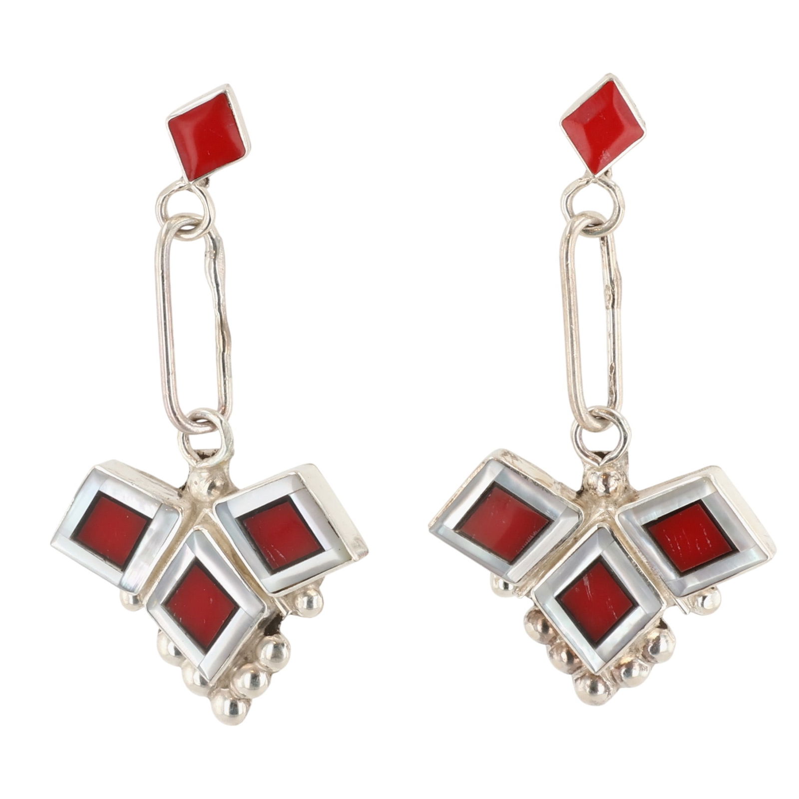 Willis Kylestewa Zuni Sterling Coral Earrings: Willis Kylestewa Zuni Sterling Coral Earrings 5g