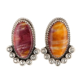 Phillip Yazzie Navajo Sterling Spiny Oyster Earrings