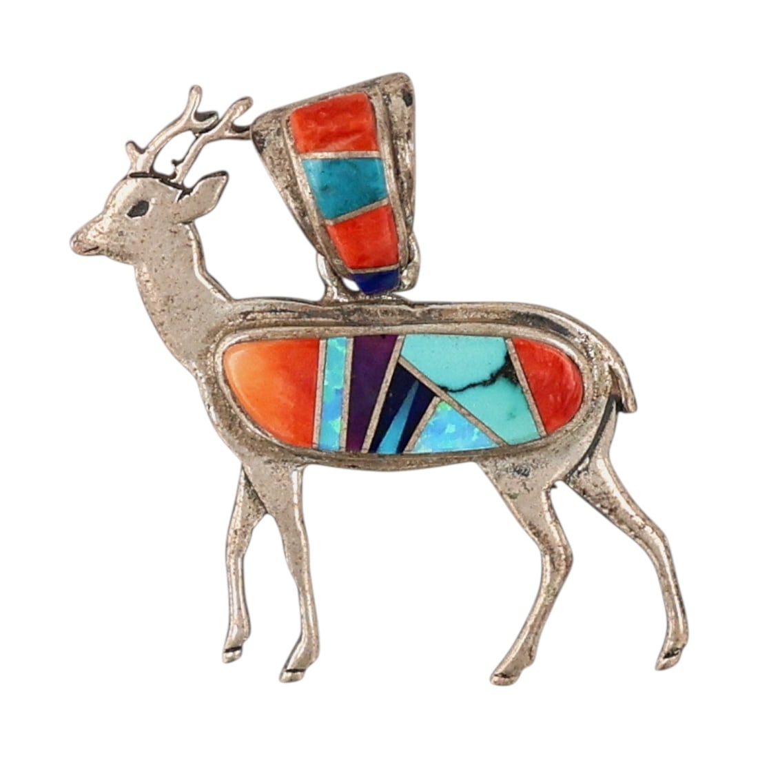 Wilson Dawes Navajo Sterling Multi-Stone Inlay Deer Pendant (1 of 5)