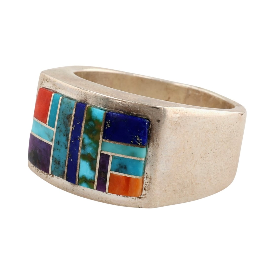 Tully Gustine Navajo Sterling Multi-Stone Inlay Ring Sz 13.5 (1 of 9)