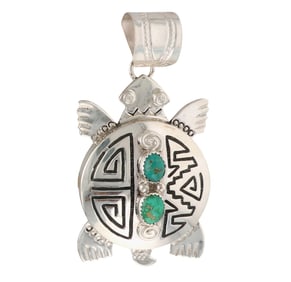 Alonso Mariano Navajo Sterling Kingman Turquoise Turtle Pendant