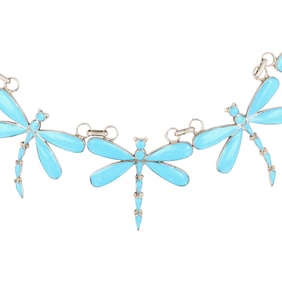 Allison Dishta Zuni Sterling Kingman Turquoise Dragonfly Necklace