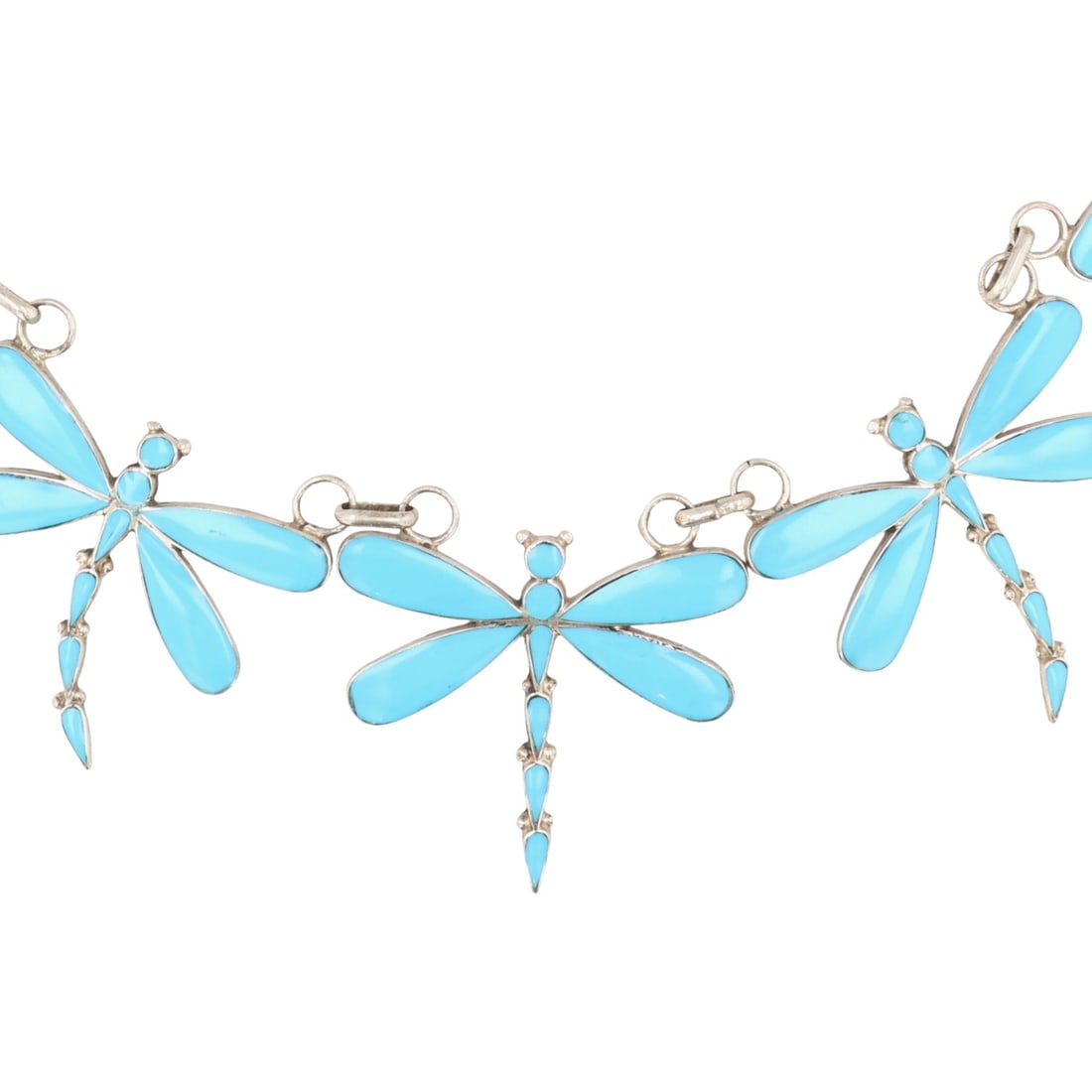 Allison Dishta Zuni Sterling Kingman Turquoise Dragonfly Necklace: Allison Dishta Zuni Sterling Kingman Turquoise Dragonfly Necklace 40g