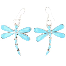 Allison Dishta Zuni Sterling Kingman Turquoise Dragonfly Earrings