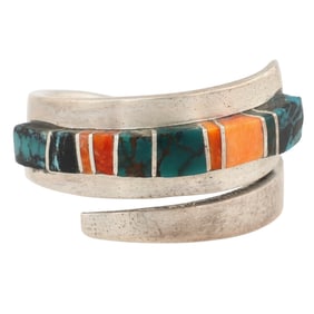 Patricia & Ed Becenti Navajo Sterling Multi-Stone Inlay Wrap Ring