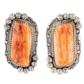 Phillip Yazzie Navajo Sterling Spiny Oyster Earrings