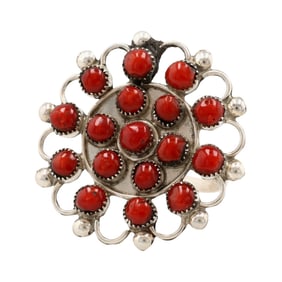 Zuni Sterling Snake Eye Coral Ring Sz 8.25