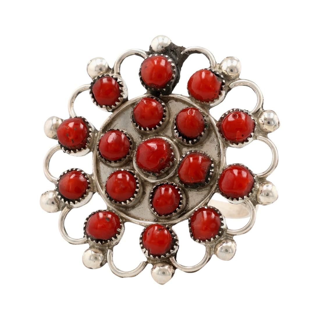 Zuni Sterling Snake Eye Coral Ring Sz 8.25 (1 of 7)