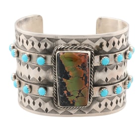 Huge John Skeets Navajo Sterling Multi-Stone Cuff Bracelet