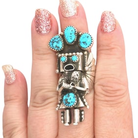Doris Smallcanyon Navajo Sterling Turquoise Kachina Ring Sz 8