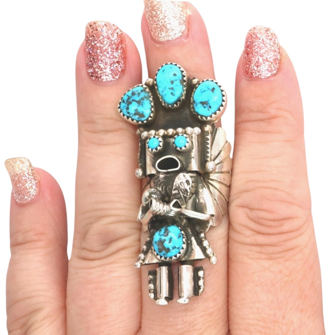 Doris Smallcanyon Navajo Sterling Turquoise Kachina Ring Sz 8 (1 of 8)