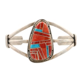 Gilbert Smith Navajo Sterling Multi-Stone Inlay Cuff Bracelet
