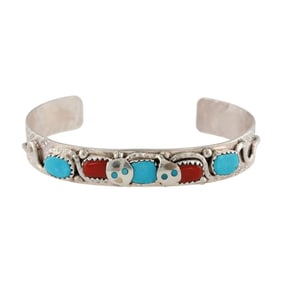 Effie Calavaza Zuni Sterling Multi-Stone Snake Cuff Bracelet