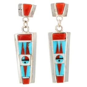 Raylan & Patty Edaakie Zuni Sterling Multi-Stone Inlay Earrings