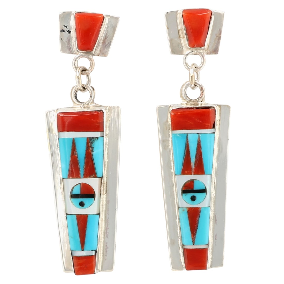 Raylan & Patty Edaakie Zuni Sterling Multi-Stone Inlay Earrings (1 of 4)