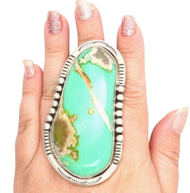 Huge Joelius Draper Navajo Sterling Pilot Mountain Turquoise Ring Sz 11.75